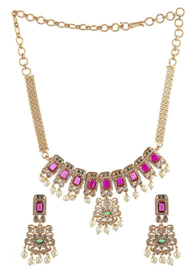 Gold-Plated & AD-Studded Temple Choker Jewellery Set for Women | Traditional Temple Jewellery for Wedding & Festive Wear | Gift for Her - Indya