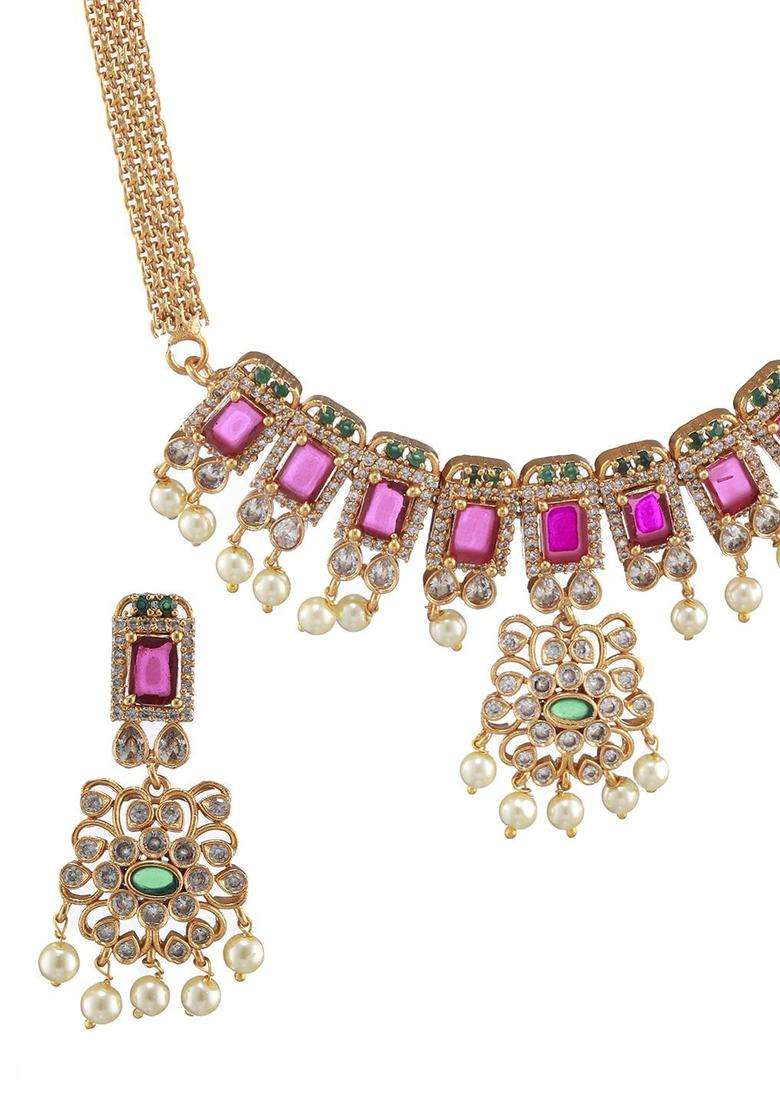 Gold-Plated & AD-Studded Temple Choker Jewellery Set for Women | Traditional Temple Jewellery for Wedding & Festive Wear | Gift for Her - Indya