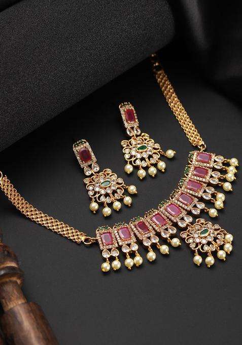 Gold-Plated & AD-Studded Temple Choker Jewellery Set for Women | Traditional Temple Jewellery for Wedding & Festive Wear | Gift for Her