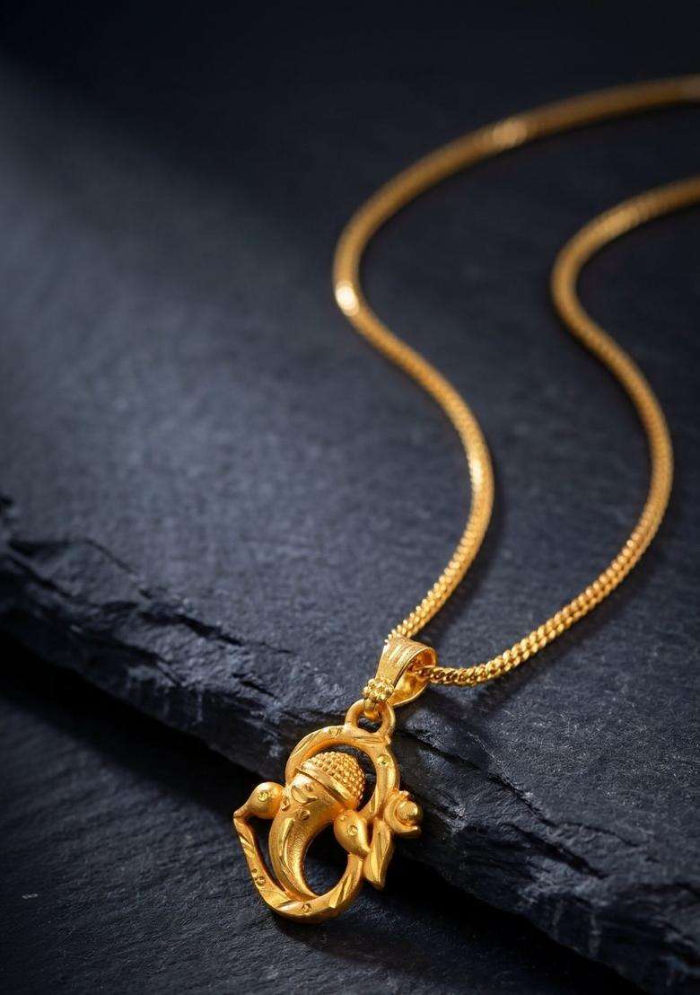 Gold-Plated Geometric Pendants with Chains for Men & Women | Traditional Temple Jewellery for Wedding & Festive Wear | Festive Gift - Indya
