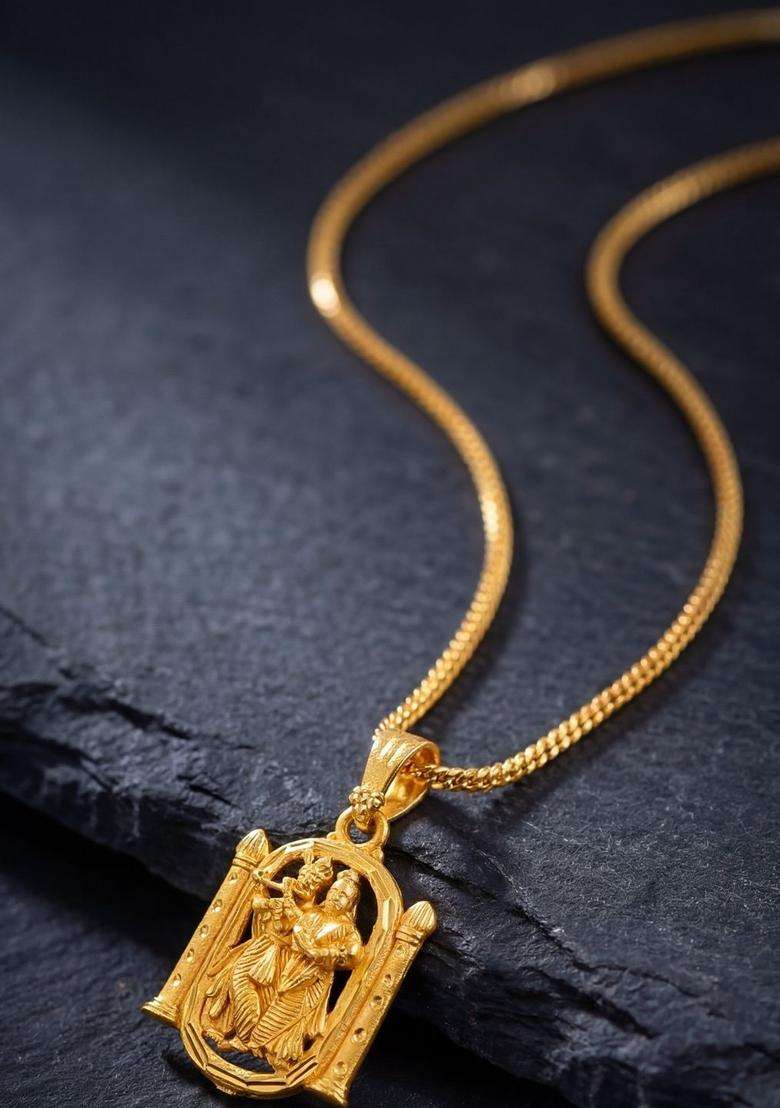 Gold-Plated Geometric Pendants with Chains for Men & Women | Traditional Temple Jewellery for Wedding & Festive Wear | Festive Gift - Indya