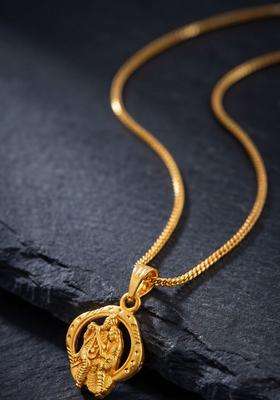 Gold-Plated Geometric Radha Krishna Pendants with Chains for Men & Women | Traditional Temple Jewellery for Wedding & Festive Wear | Festive Gift