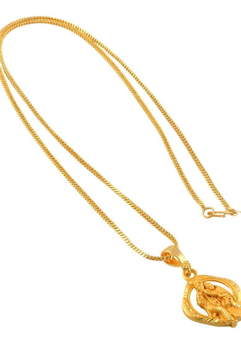 Gold-Plated Geometric Radha Krishna Pendants with Chains for Men & Women | Traditional Temple Jewellery for Wedding & Festive Wear | Festive Gift - Indya