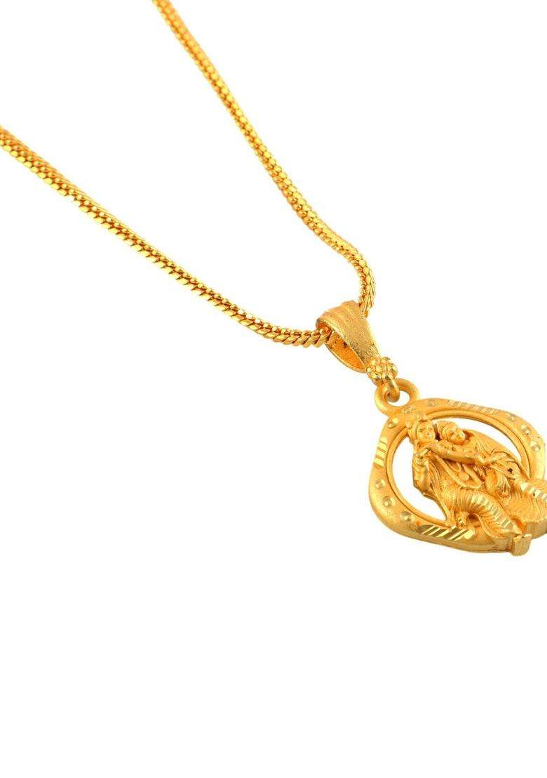 Gold-Plated Geometric Radha Krishna Pendants with Chains for Men & Women | Traditional Temple Jewellery for Wedding & Festive Wear | Festive Gift - Indya
