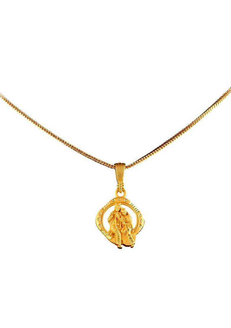 Gold-Plated Geometric Radha Krishna Pendants with Chains for Men & Women | Traditional Temple Jewellery for Wedding & Festive Wear | Festive Gift - Indya