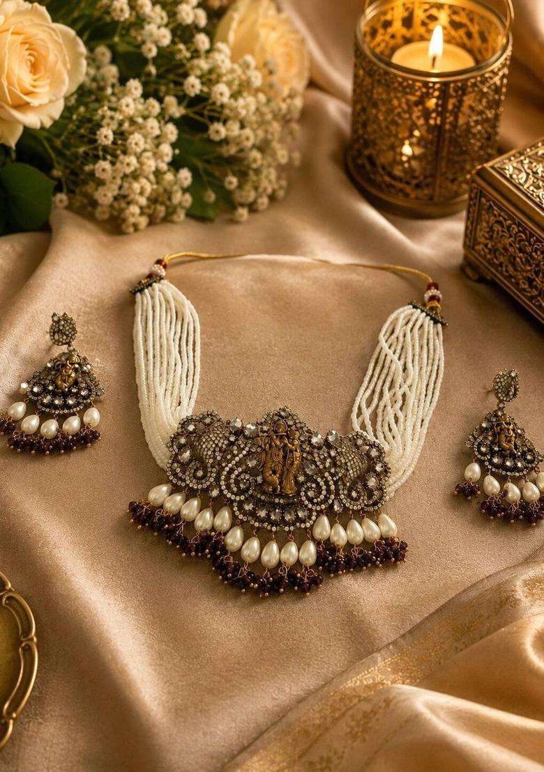 Gold-Plated Temple Necklace with Pearl for Women | Traditional Temple Jewellery for Wedding & Festive Wear | Gift for Her - Indya