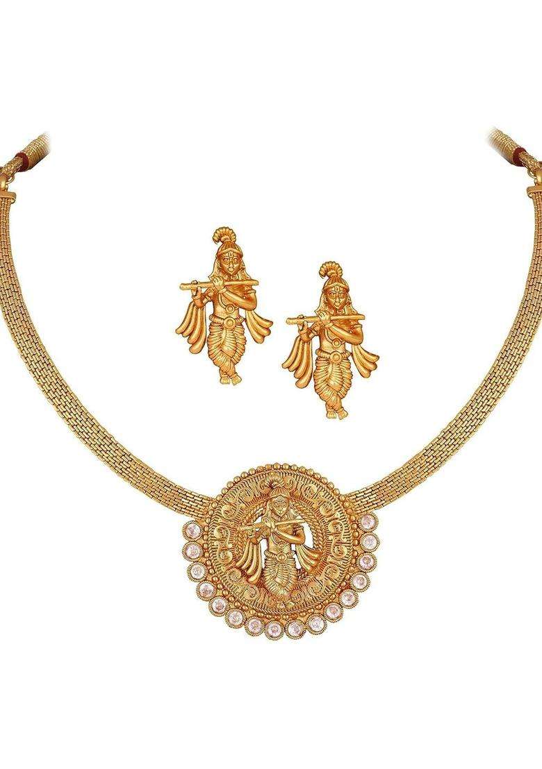 Gold-Plated Copper Statement Necklace for Women | Traditional Temple Jewellery for Wedding & Festive Wear | Gift for Her - Indya