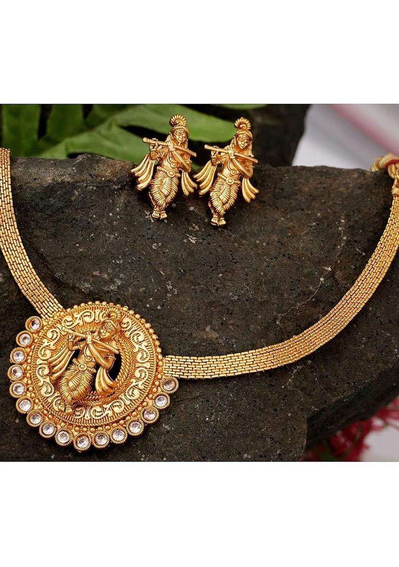Gold-Plated Copper Statement Necklace for Women | Traditional Temple Jewellery for Wedding & Festive Wear | Gift for Her - Indya