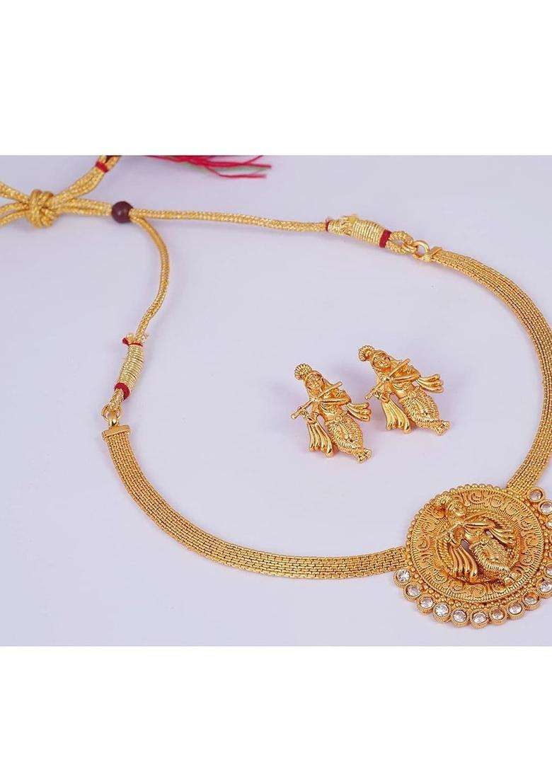 Gold-Plated Copper Statement Necklace for Women | Traditional Temple Jewellery for Wedding & Festive Wear | Gift for Her - Indya
