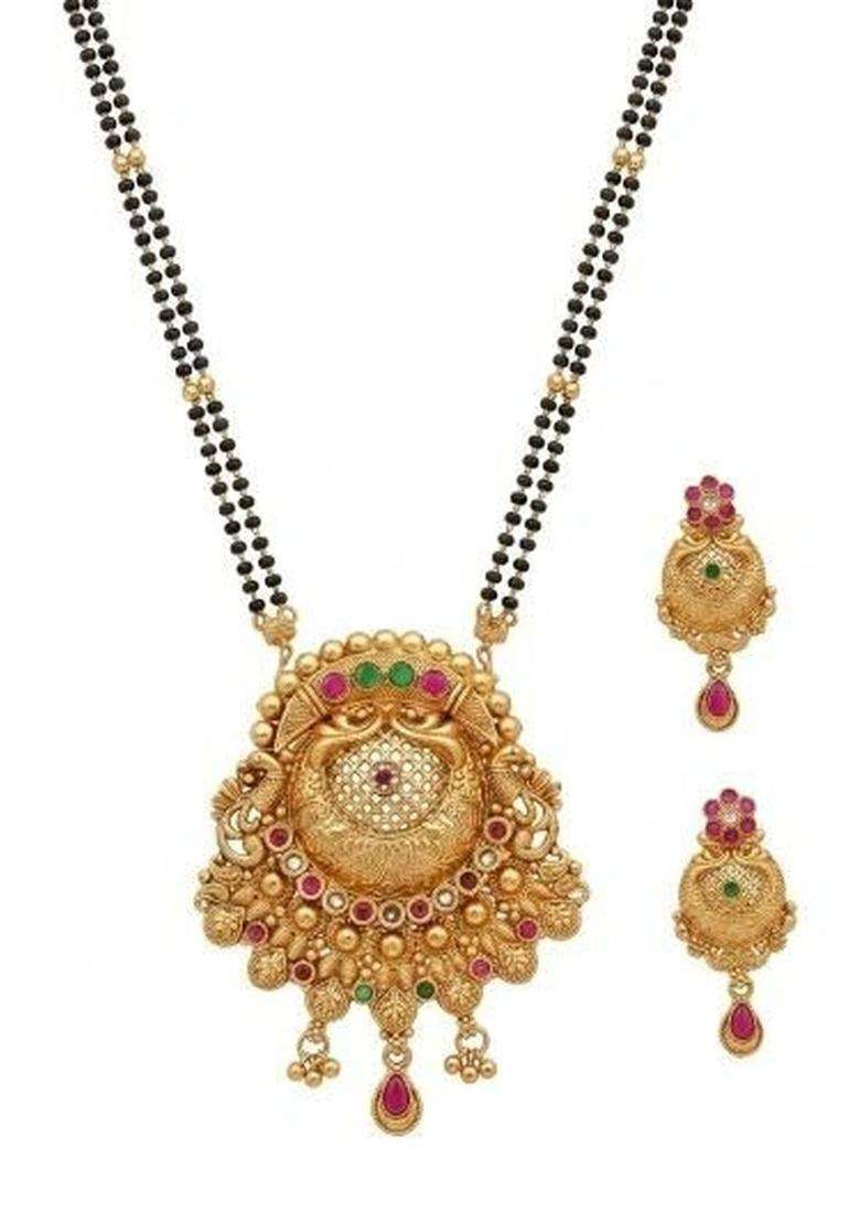 Gold-Plated Temple Necklace and Earrings for Women | Traditional Temple Jewellery for Wedding & Festive Wear | Gift for Her - Indya