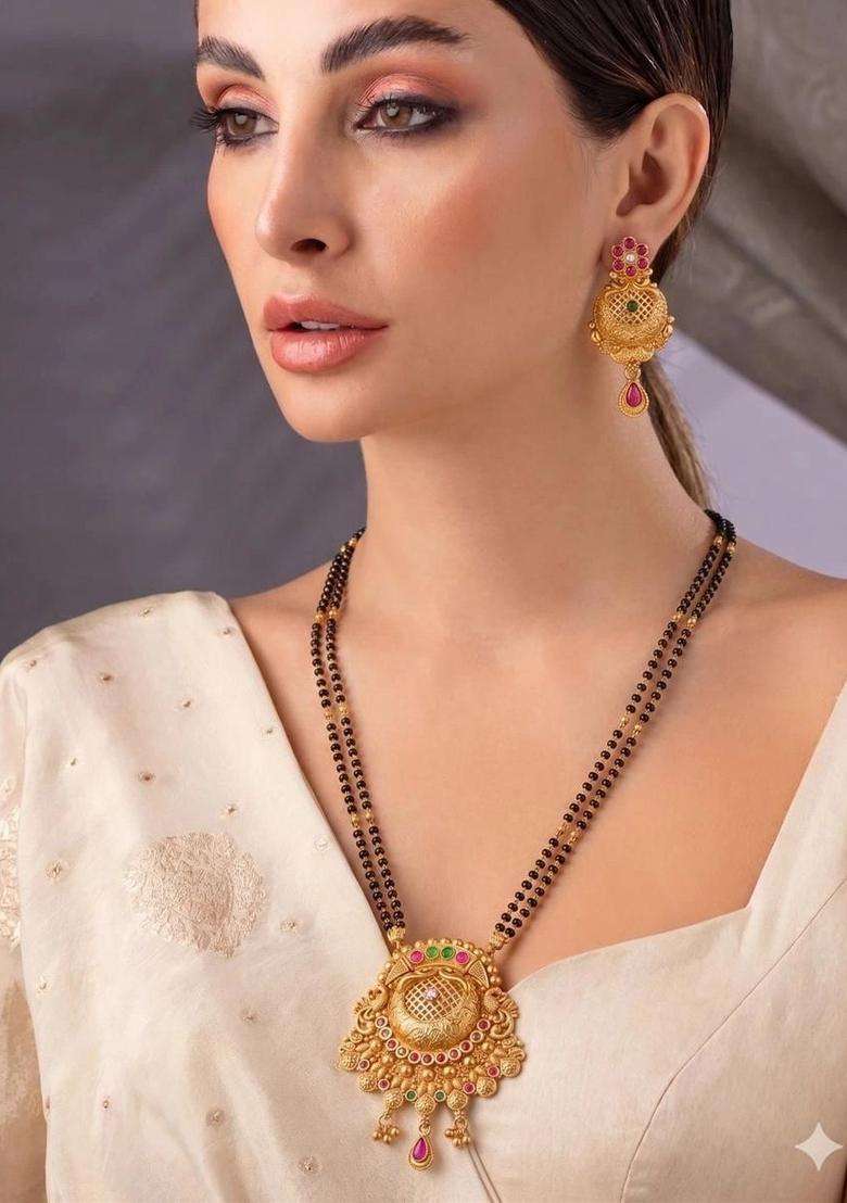 Gold-Plated Temple Necklace and Earrings for Women | Traditional Temple Jewellery for Wedding & Festive Wear | Gift for Her - Indya