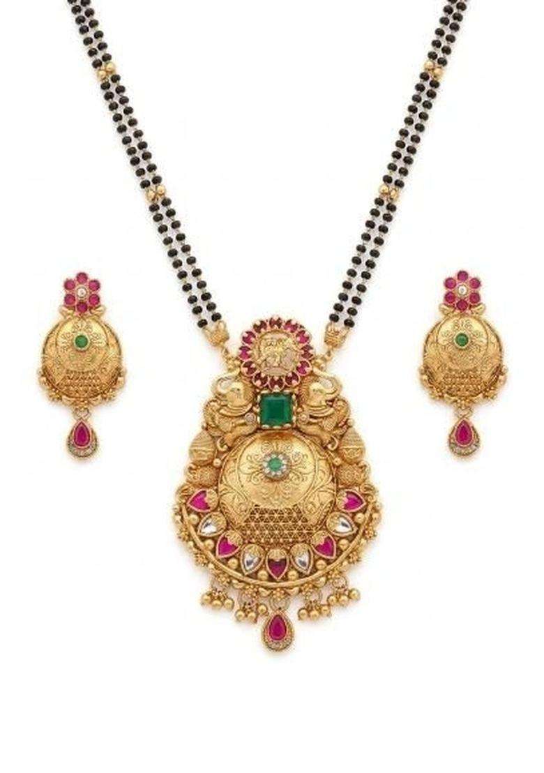 Gold-Plated Temple Necklace and Earrings for Women | Traditional Temple Jewellery for Wedding & Festive Wear | Gift for Her - Indya