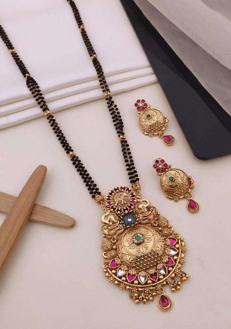 Gold-Plated Temple Necklace and Earrings for Women | Traditional Temple Jewellery for Wedding & Festive Wear | Gift for Her - Indya