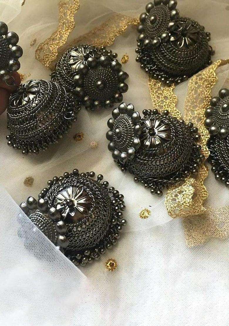 Silver-Plated Contemporary Jhumkas Earrings for Women | Traditional Temple Jewellery for Wedding & Festive Wear | Gift for Her - Indya
