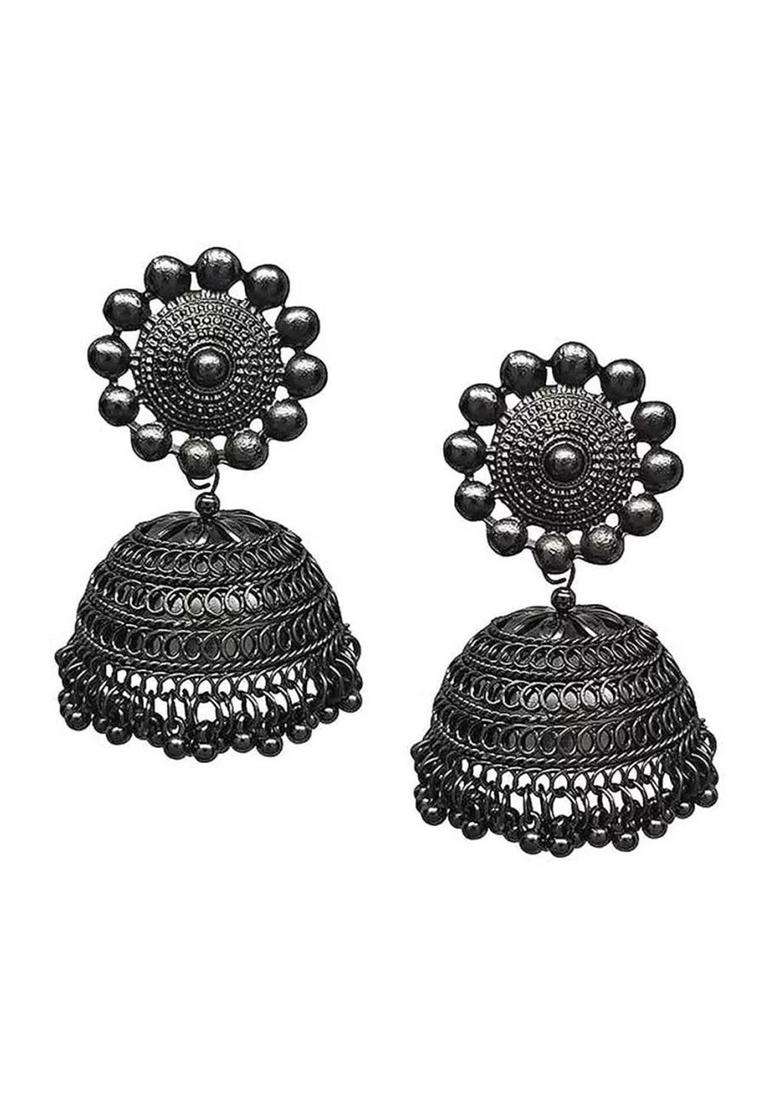 Silver-Plated Contemporary Jhumkas Earrings for Women | Traditional Temple Jewellery for Wedding & Festive Wear | Gift for Her - Indya