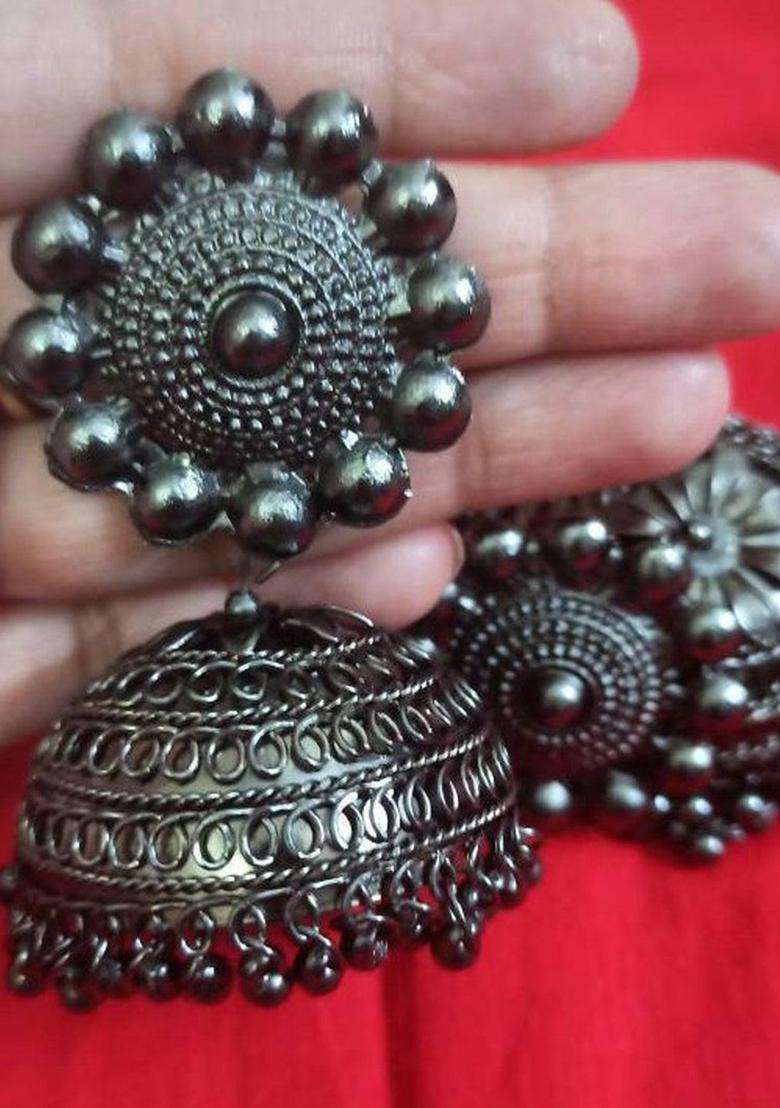 Silver-Plated Contemporary Jhumkas Earrings for Women | Traditional Temple Jewellery for Wedding & Festive Wear | Gift for Her - Indya
