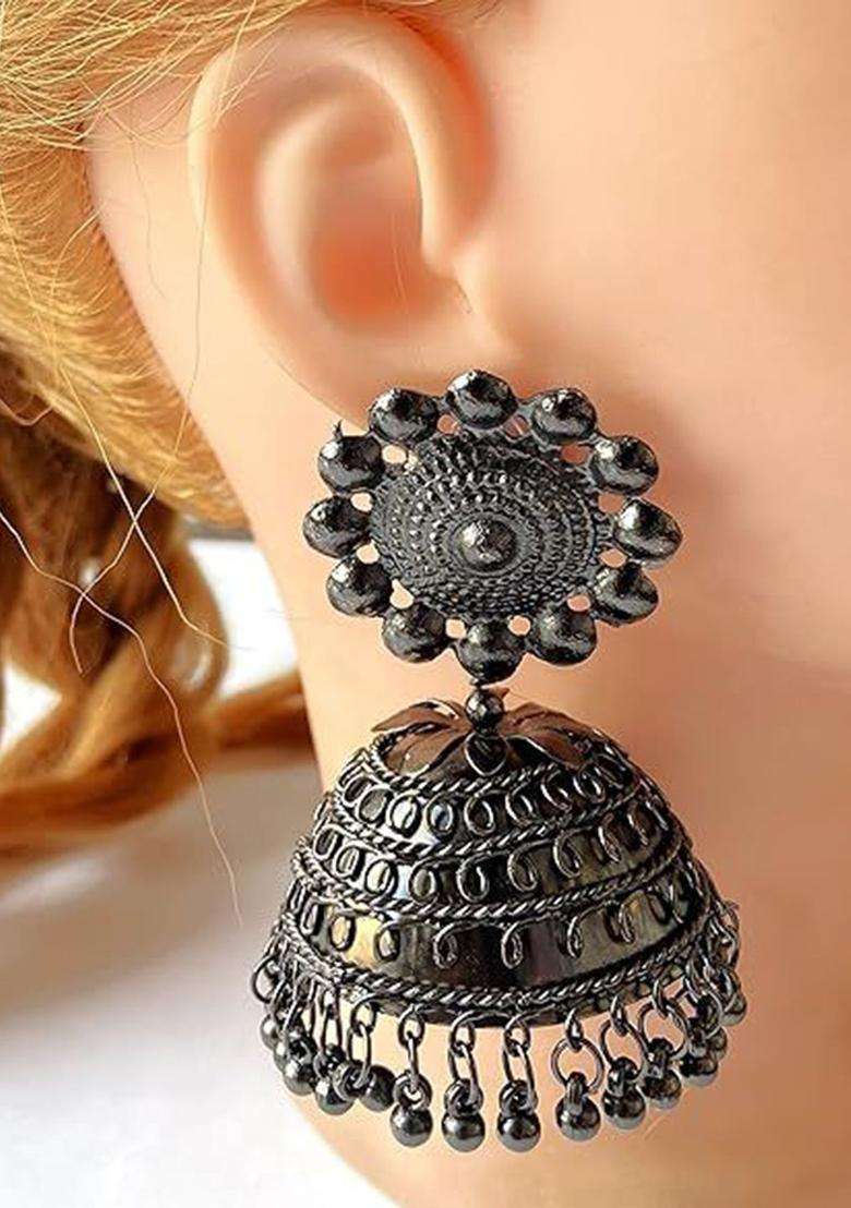 Silver-Plated Contemporary Jhumkas Earrings for Women | Traditional Temple Jewellery for Wedding & Festive Wear | Gift for Her - Indya