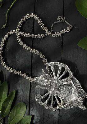 Silver-Plated Ghungroo Beaded Kali Mata Necklace with Earrings for Women | Traditional Temple Jewellery for Wedding & Festive Wear | Gift for Her