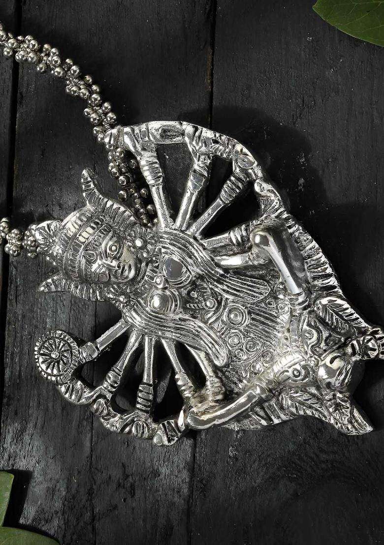 Silver-Plated Ghungroo Beaded Kali Mata Necklace with Earrings for Women | Traditional Temple Jewellery for Wedding & Festive Wear | Gift for Her - Indya