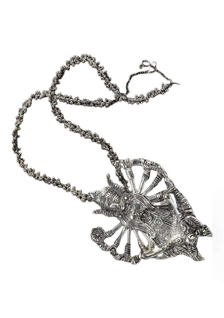 Silver-Plated Ghungroo Beaded Kali Mata Necklace with Earrings for Women | Traditional Temple Jewellery for Wedding & Festive Wear | Gift for Her - Indya