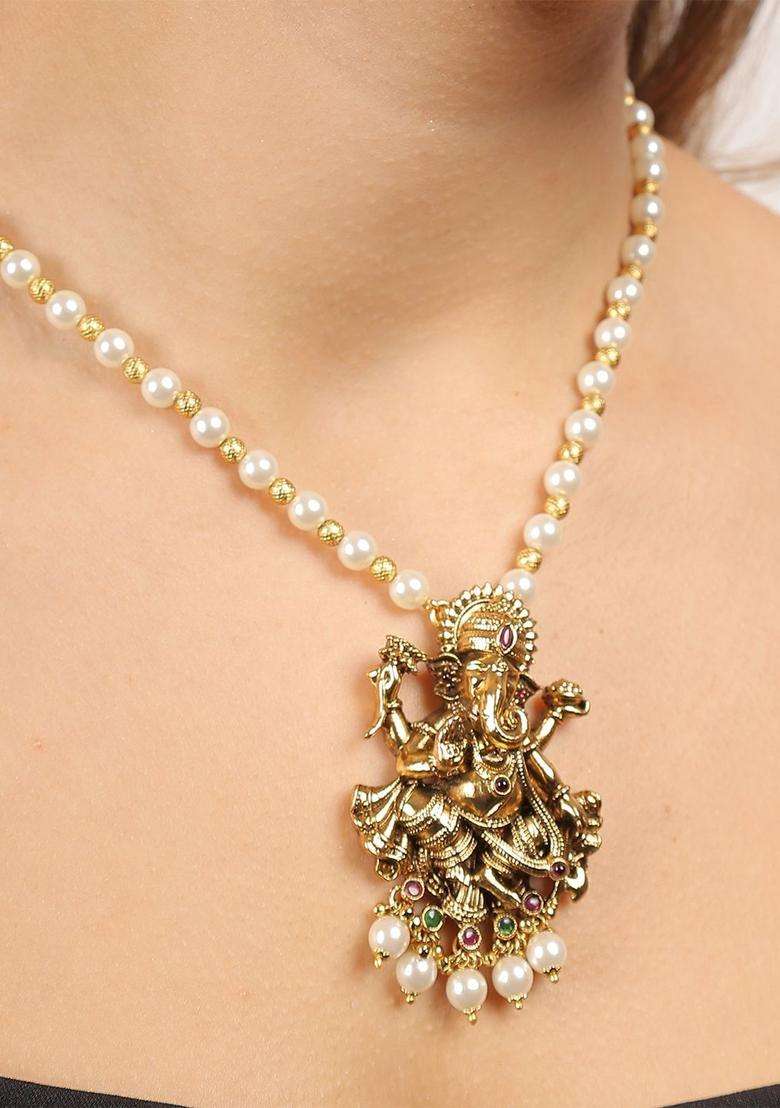Gold-Plated Artificial Stones Studded & Beaded Temple Jewellery Set for Women | Traditional Temple Jewellery for Wedding & Festive Wear | Gift for Her - Indya