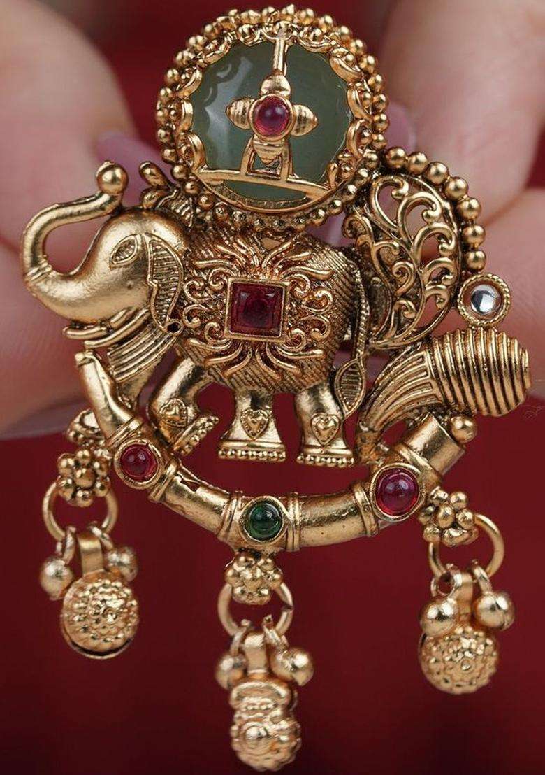 Gold-Plated Stones -Studded Finger Ring for Women | Traditional Temple Jewellery for Wedding & Festive Wear | Gift for Her - Indya