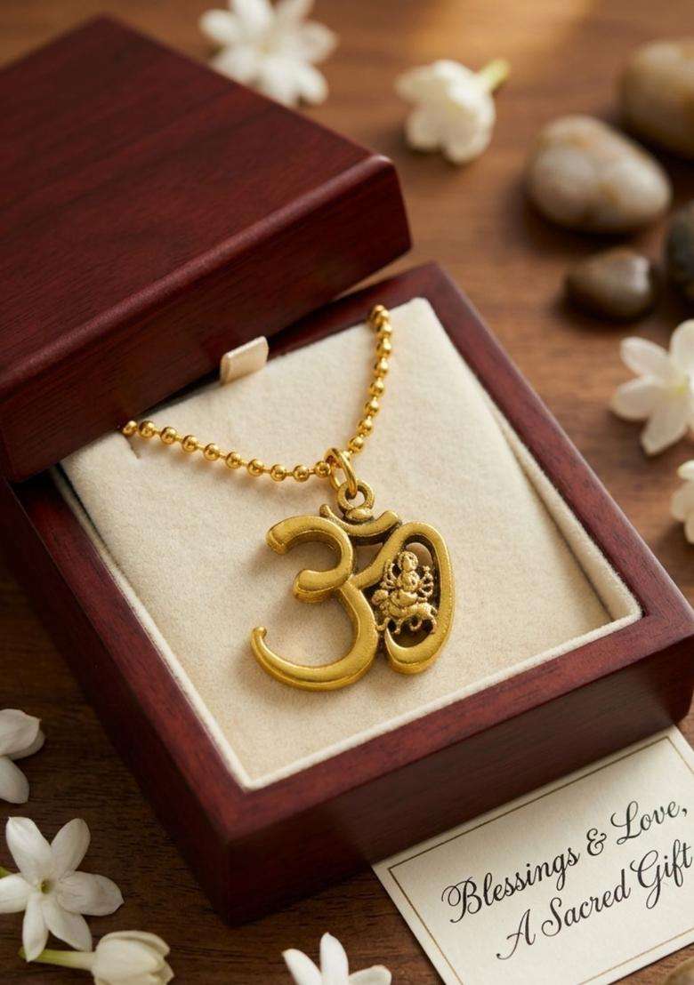 Gold-Plated Oval Pendants with Chains for Men | Traditional Temple Jewellery for Wedding & Festive Wear | Gift for Him - Indya