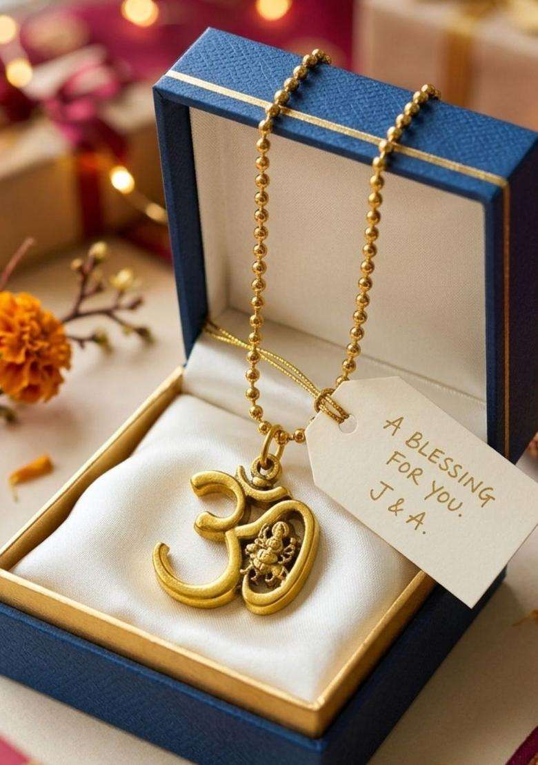 Gold-Plated Oval Pendants with Chains for Men | Traditional Temple Jewellery for Wedding & Festive Wear | Gift for Him - Indya