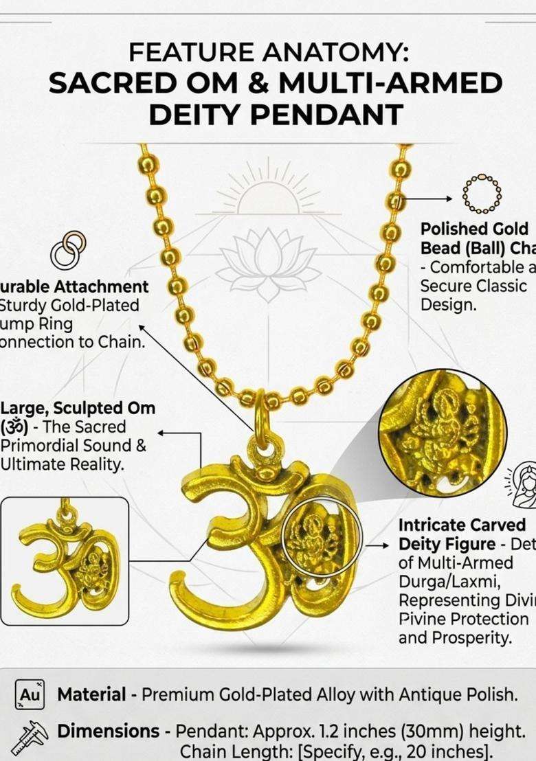 Gold-Plated Oval Pendants with Chains for Men | Traditional Temple Jewellery for Wedding & Festive Wear | Gift for Him - Indya