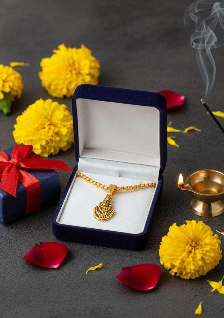 Gold-Plated Geometric Pendants with Chains for Men & Women | Traditional Temple Jewellery for Wedding & Festive Wear | Festive Gift - Indya
