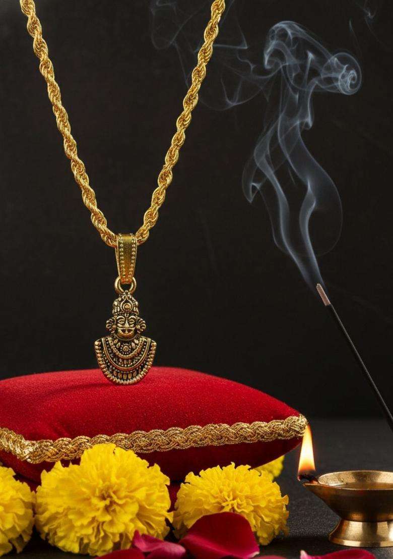 Gold-Plated Geometric Pendants with Chains for Men & Women | Traditional Temple Jewellery for Wedding & Festive Wear | Festive Gift - Indya