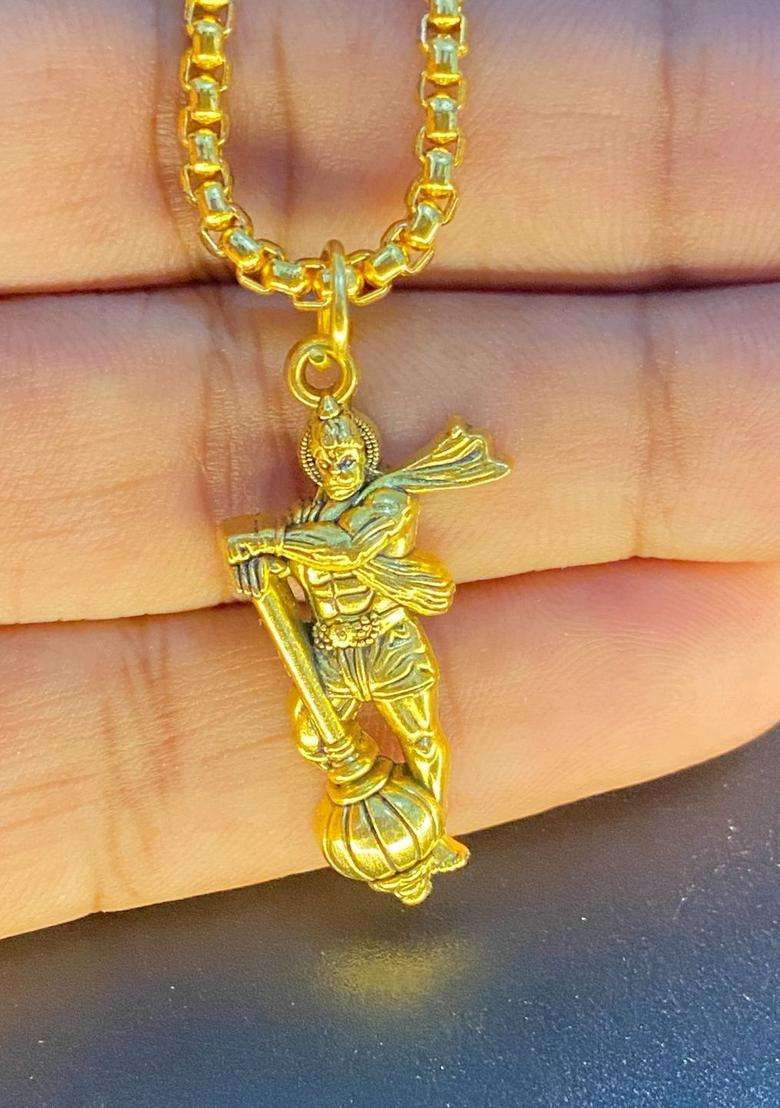 Gold-Plated Square Pendants with Chains for Men & Women | Traditional Temple Jewellery for Wedding & Festive Wear | Festive Gift - Indya