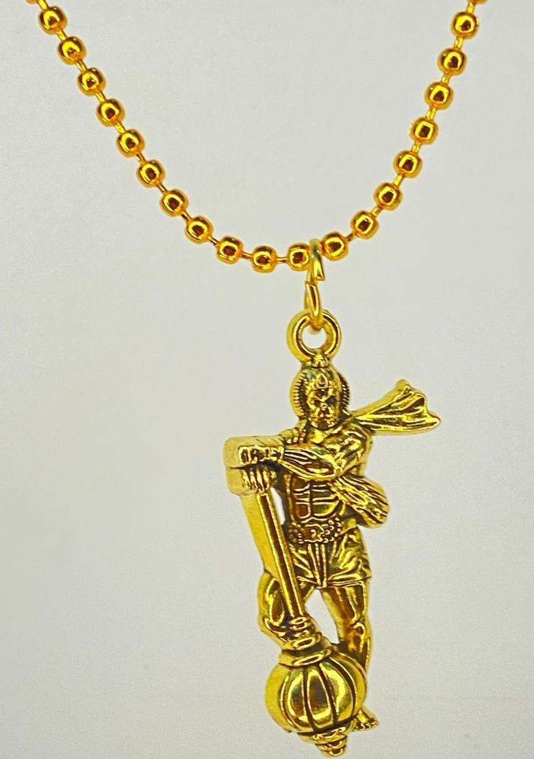 Gold-Plated Temple Hanuman Ji Design Pendant with Chain for Men & Women | Traditional Temple Jewellery for Wedding & Festive Wear | Festive Gift - Indya