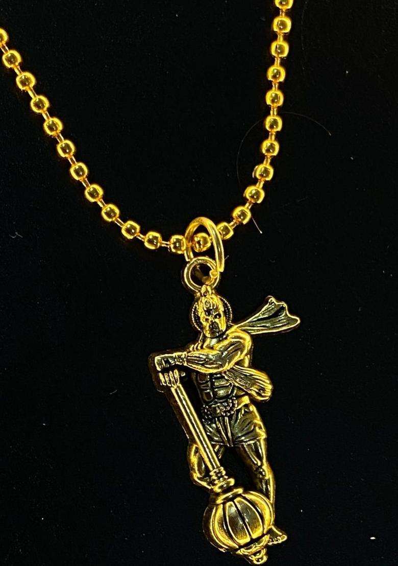 Gold-Plated Temple Hanuman Ji Design Pendant with Chain for Men & Women | Traditional Temple Jewellery for Wedding & Festive Wear | Festive Gift - Indya