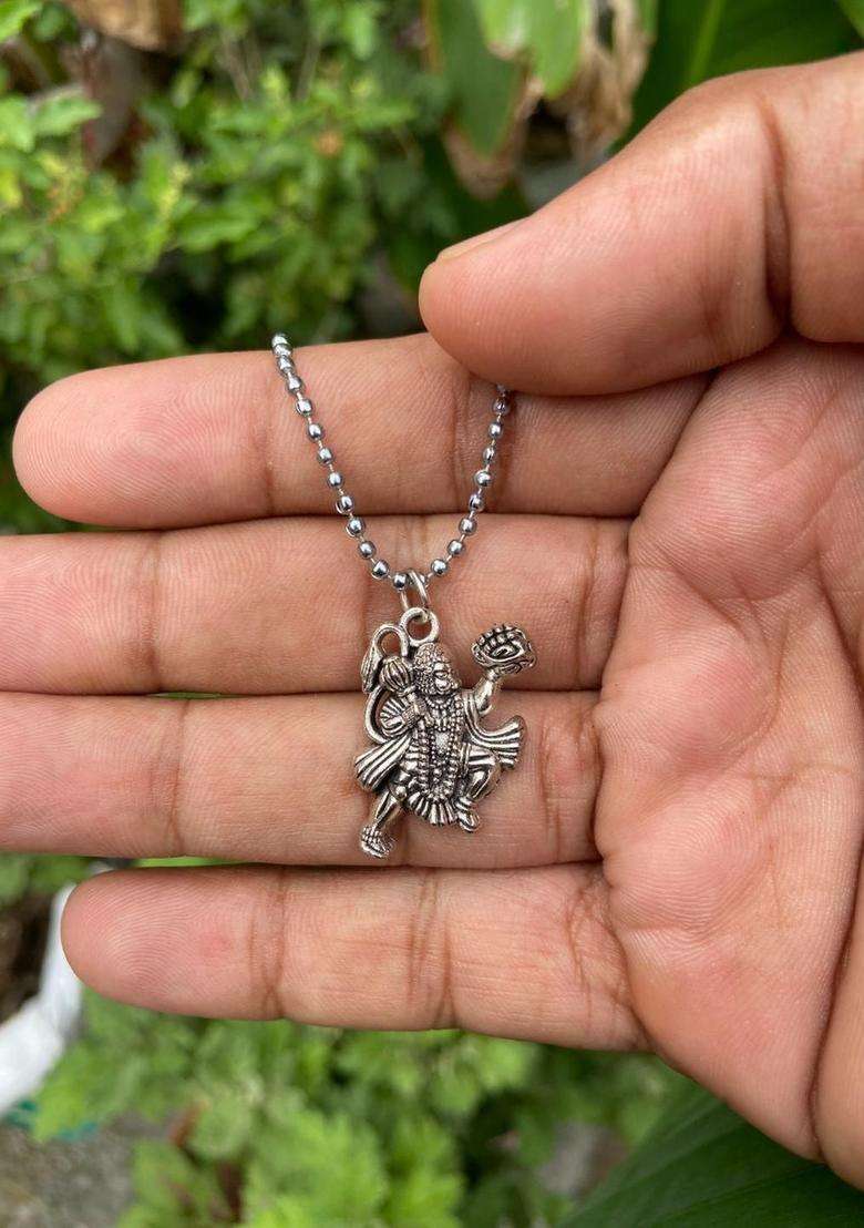 Rhodium-Plated Silver-Plated Lord Hanuman Pendants with Chains for Men & Women | Traditional Temple Jewellery for Wedding & Festive Wear | Festive Gift - Indya