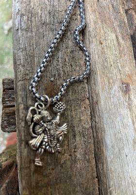 Adult Rhodium-Plated Hanuman Pendant with Chain for Men & Women | Traditional Temple Jewellery for Wedding & Festive Wear | Festive Gift