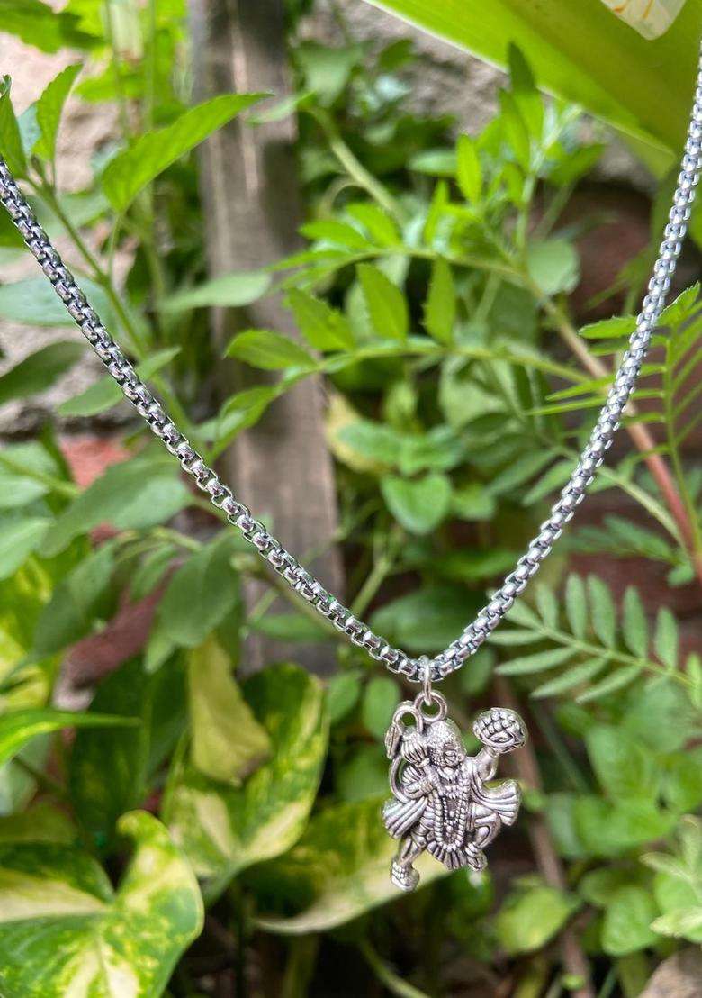 Adult Rhodium-Plated Hanuman Pendant with Chain for Men & Women | Traditional Temple Jewellery for Wedding & Festive Wear | Festive Gift - Indya