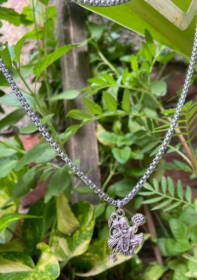 Adult Rhodium-Plated Hanuman Pendant with Chain for Men & Women | Traditional Temple Jewellery for Wedding & Festive Wear | Festive Gift - Indya