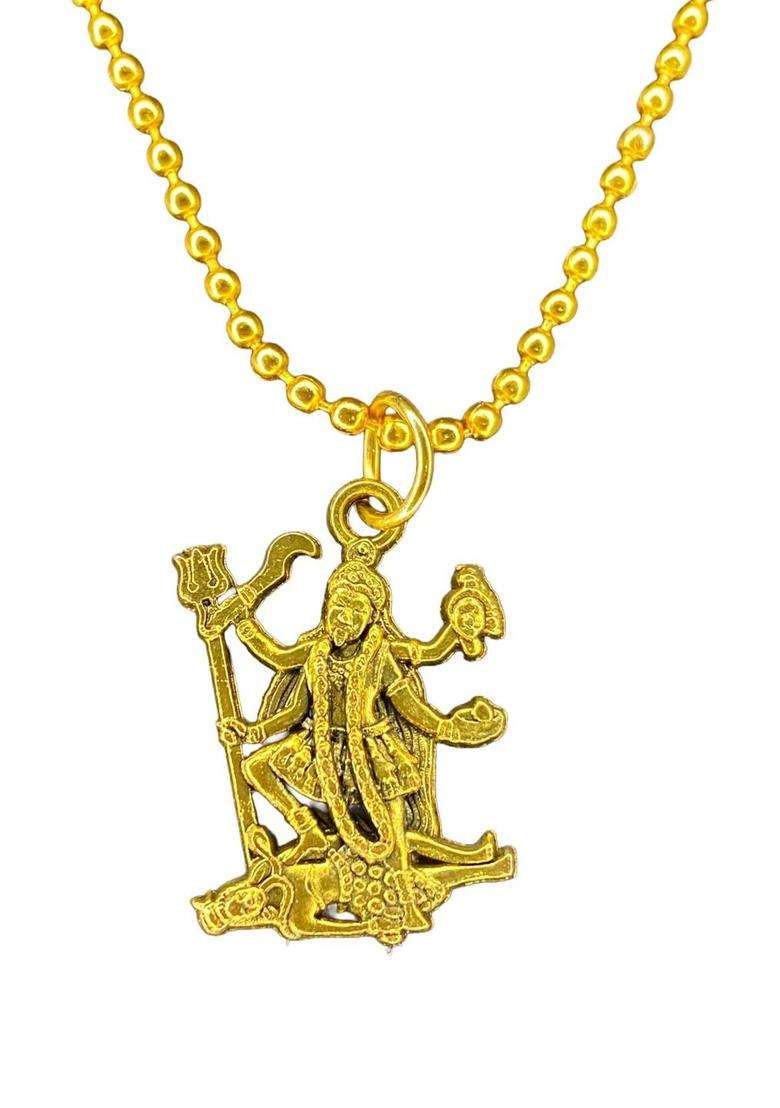 Rhodium-Plated Gold-Toned Kali Ma Necklace with Ball Chain for Men & Women | Traditional Temple Jewellery for Wedding & Festive Wear | Festive Gift - Indya