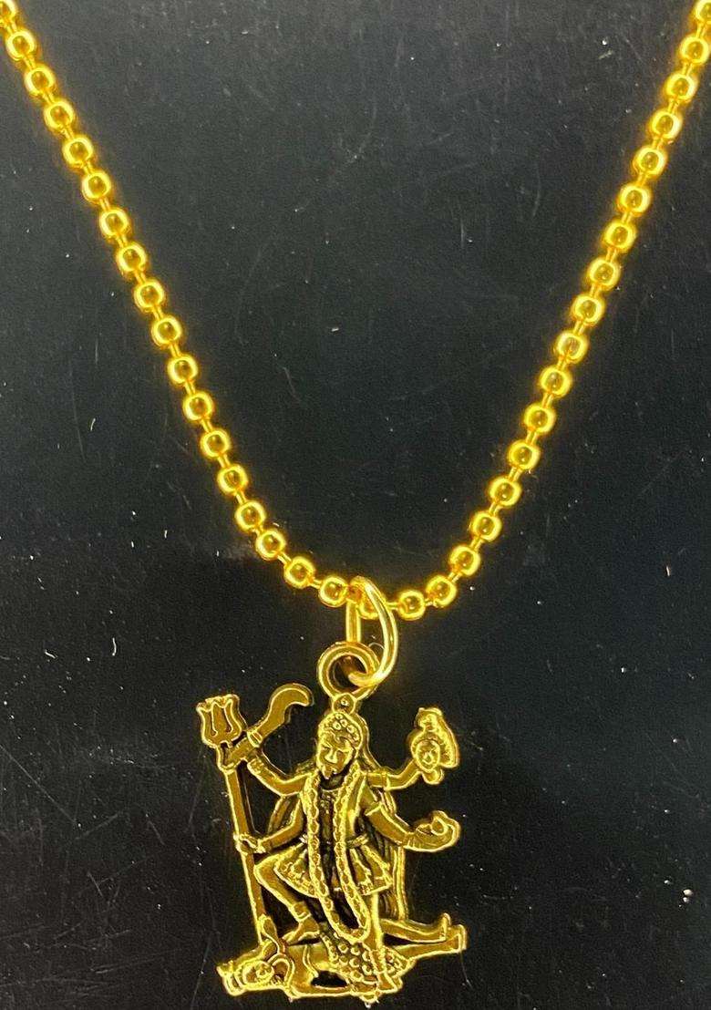 Rhodium-Plated Gold-Toned Kali Ma Necklace with Ball Chain for Men & Women | Traditional Temple Jewellery for Wedding & Festive Wear | Festive Gift - Indya
