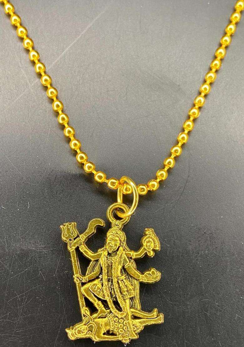 Rhodium-Plated Gold-Toned Kali Ma Necklace with Ball Chain for Men & Women | Traditional Temple Jewellery for Wedding & Festive Wear | Festive Gift - Indya