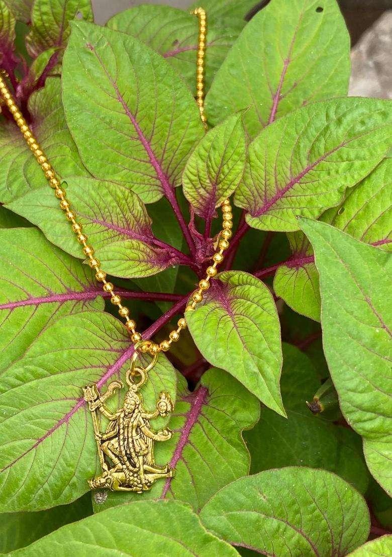 Rhodium-Plated Gold-Toned Kali Ma Necklace with Ball Chain for Men & Women | Traditional Temple Jewellery for Wedding & Festive Wear | Festive Gift - Indya