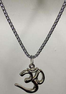 Rhodium-Plated Silver Om Pendant with Chain for Men & Women | Traditional Temple Jewellery for Wedding & Festive Wear | Festive Gift