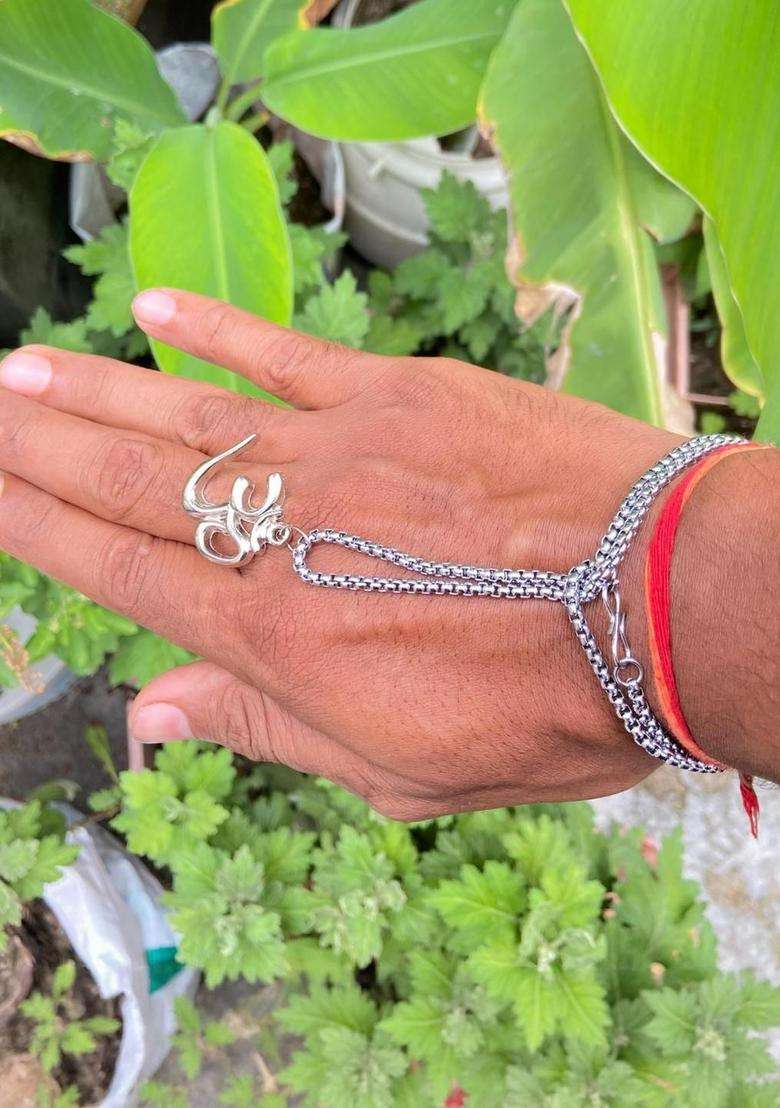 Rhodium-Plated Silver Om Pendant with Chain for Men & Women | Traditional Temple Jewellery for Wedding & Festive Wear | Festive Gift - Indya