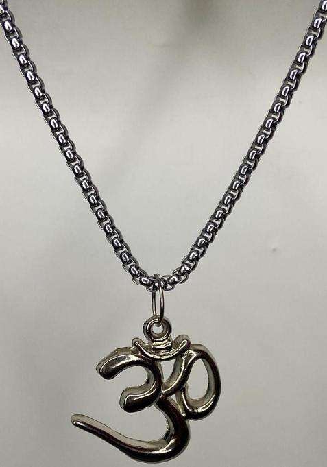 Rhodium-Plated Silver Om Pendant with Chain for Men & Women | Traditional Temple Jewellery for Wedding & Festive Wear | Festive Gift