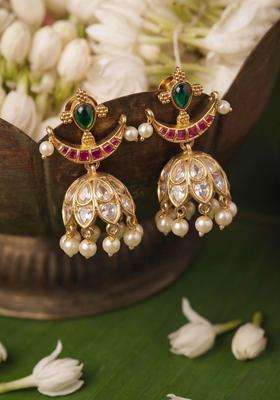 Geometric Jhumkas Earrings with Pearl for Women | Traditional Temple Jewellery for Wedding & Festive Wear | Gift for Her
