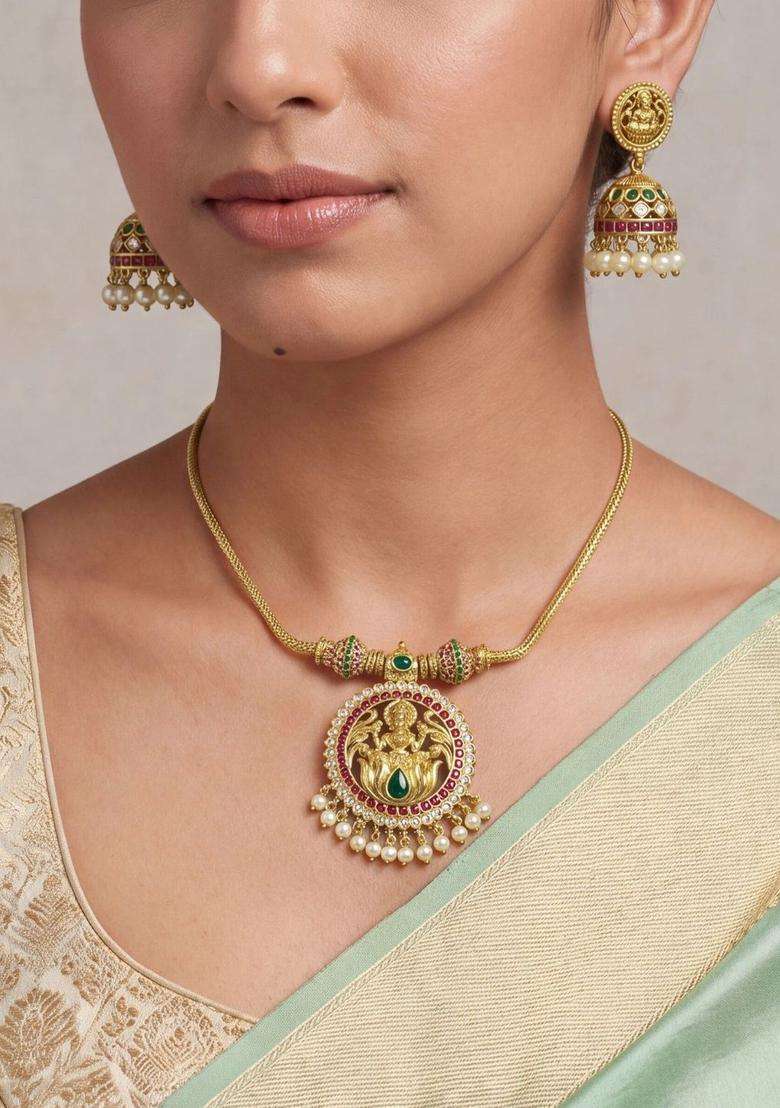 Temple Pearl Necklace and Earrings for Women | Traditional Temple Jewellery for Wedding & Festive Wear | Gift for Her - Indya