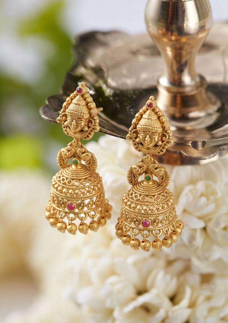 Geometric Jhumkas Earrings for Women | Traditional Temple Jewellery for Wedding & Festive Wear | Gift for Her - Indya