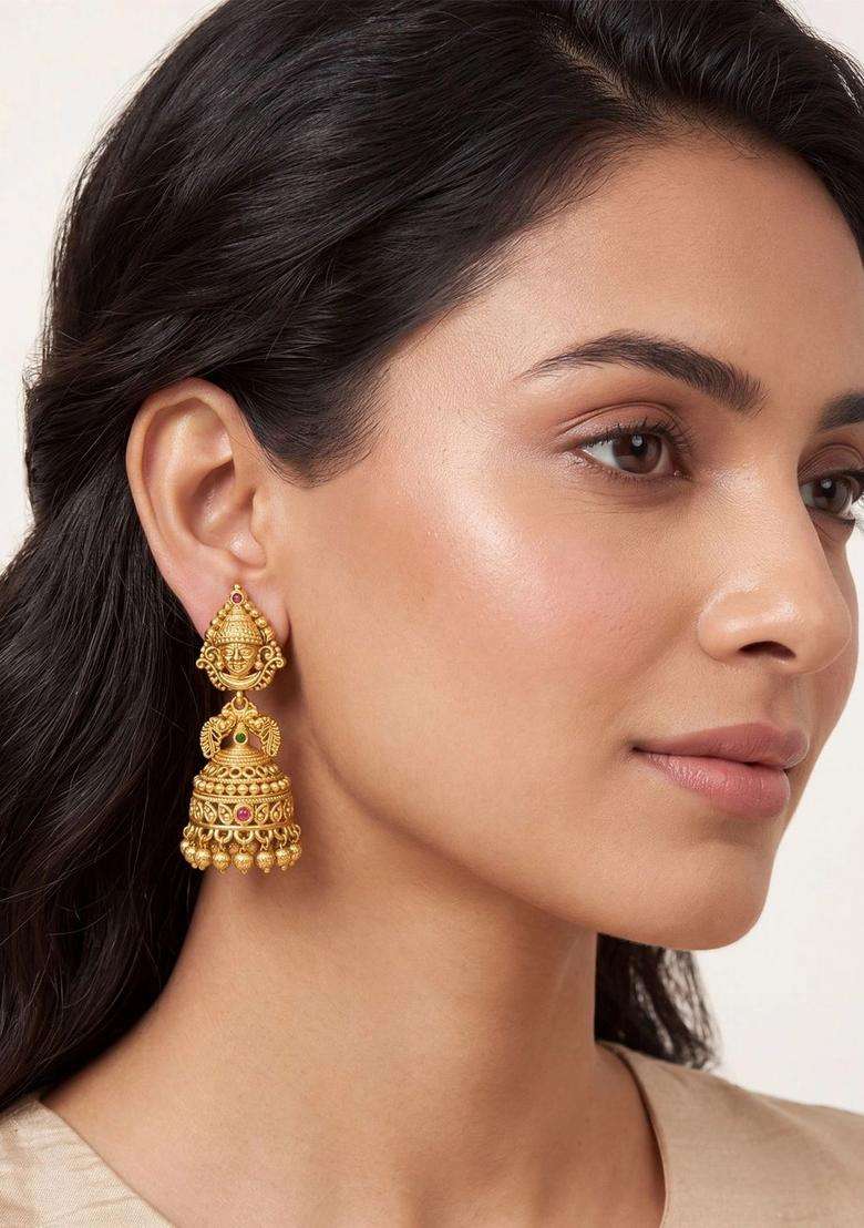 Geometric Jhumkas Earrings for Women | Traditional Temple Jewellery for Wedding & Festive Wear | Gift for Her - Indya