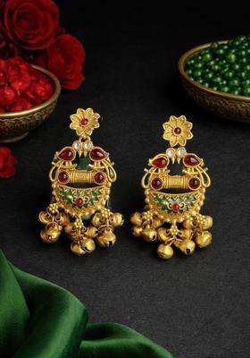 Gold-Plated Contemporary Drop Earrings with Kundan for Women | Traditional Temple Jewellery for Wedding & Festive Wear | Gift for Her